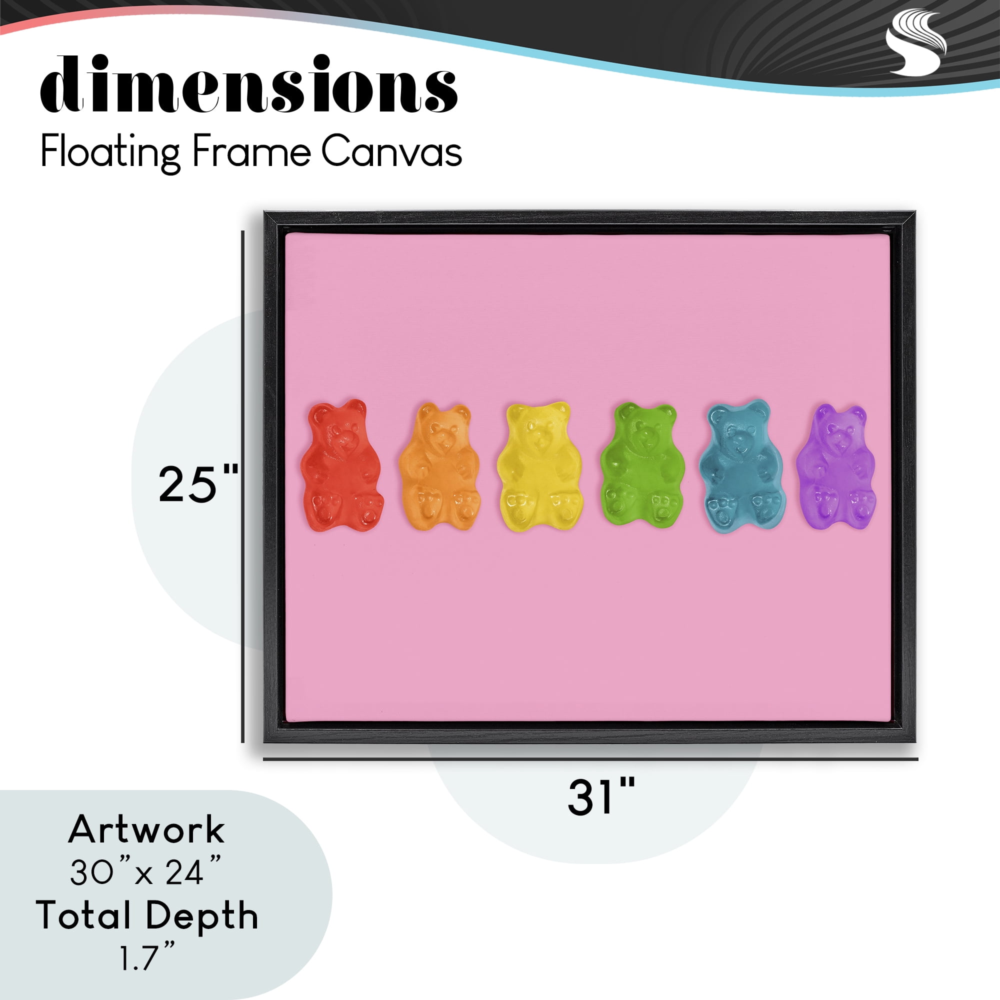 Stupell Industries Rainbow Gummy Bears on Pink Black Framed Floater Canvas Wall Art, design by LISH Creative