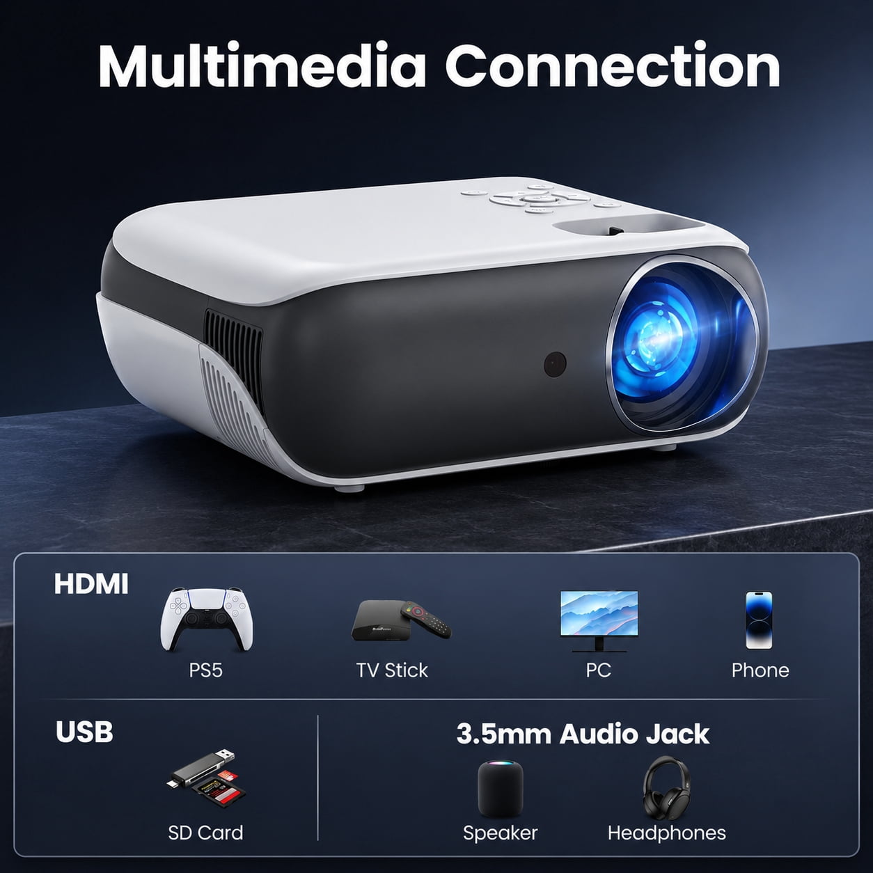 Groview Native 1080P Projector, Supported 4K Movie Projector with WiFi & Bluetooth, Electric Focus & Auto Keystone, 350 ANSI Full HD Outdoor Projector Compatible with HDMI/USB/AV
