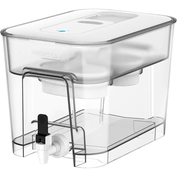 Waterdrop WFD-22L-DF Water Filter Dispenser, 40-Cup Water Purifier, White, 2 Built-in Filters, 8X Faster Filtration, 400-Gallon Lifespan, 10X Longer Lifetime, Reduces Chlorine, PFOA/PFOS
