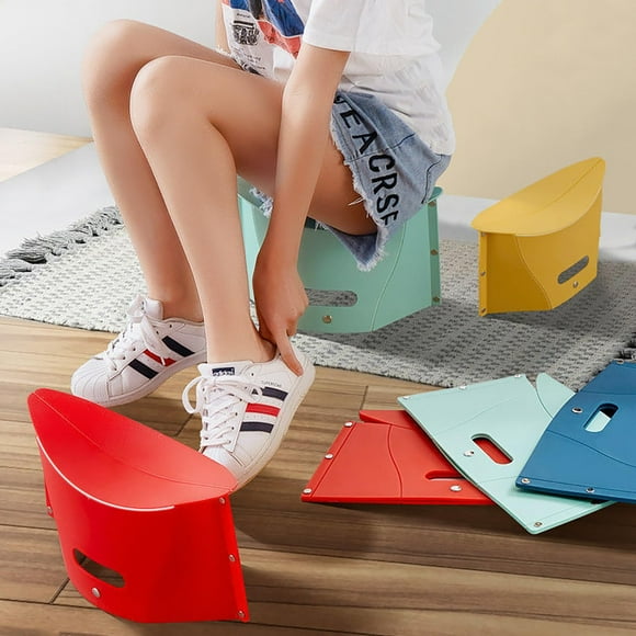 Tour Portable Folding Stool Outdoor Camping Plastic Chair Ultra-Thin Paper Short Stool Used As Shopping Basket (Blue)