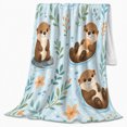 thumbnail image 2 of Whimsical Water Otter Floating Ripples Leaves Cute Cartoon, Playful Artistic Scene, Warm Flannel Blanket for Sunroom and Reading Nook, Garden Lovers Housewarming Gift, Playful Home Decor, 2 of 9