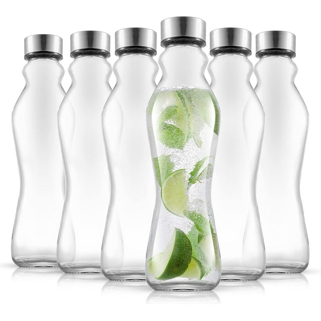 Bouteilles d'Eau en Verre SHIQI-Spring Ensemble de 6-18 oz Bouteilles en Verre avec Bouchons en Acier Inoxydable - Bouteilles à Boire en Verre avec Couvercles Étanches - Bouteille de Jus en Verre Réutilisable - Ensemble de Bouteilles