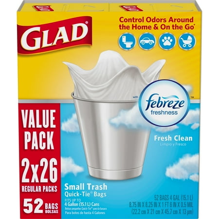 Glad Bag - Glad OdorShield Small Trash Bags - Febreze Fresh Clean - 4 Gallon - 52 Count