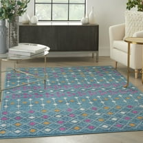 Nourison Passion Transitional Blue/Multicolor 5'3" x 7'3" Area Rug, (5x7)