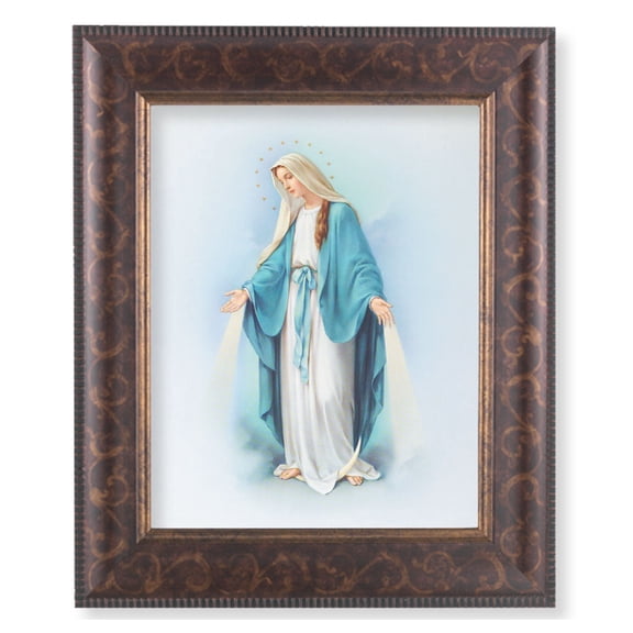 Our Lady of Grace Picture Framed Wall Art Decor Large, Antique Gold and Expresso Decorated Frame with Beveled Edge and Gold Lip