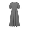 thumbnail image 5 of WREESH Womens Dress Fashion Casual Comfort Solid Color Pocket Short Sleeve Round-Neck Dress Gray, 5 of 6