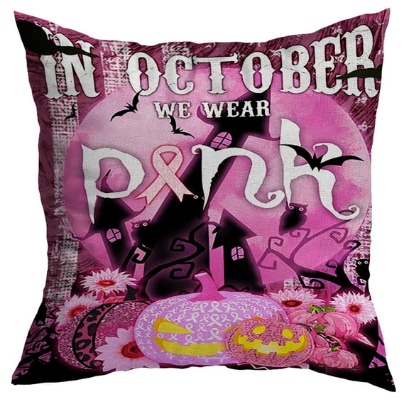 Halloween Pillows, Halloween Decoration In October We Wear Pink Pumpkin Pillow Insert, 18X18