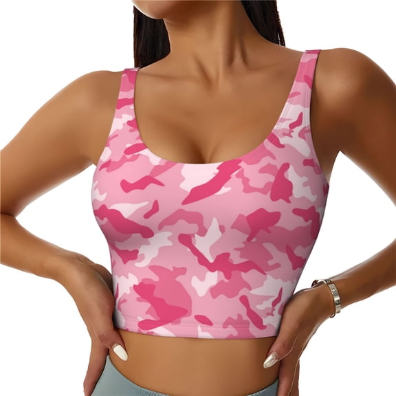 Sports Bras for Women High Support -Pink Camouflage Soft Athletic Crop Workout Tank Top for Women