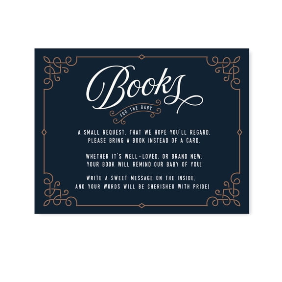Koyal Wholesale Navy Blue Art Deco Vintage Party Baby Shower, Books for Baby Request Cards, 20-Pack
