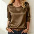 thumbnail image 2 of idosla Womens Silk Satin Shirts 3/4 Length Sleeve Crewneck Lightweight Going Out Tops Loose Casual Blouses Business Outfits (Coffee, L), 2 of 9