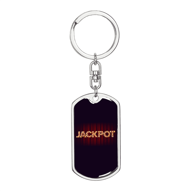 Jackpot Gambler Stainless Steel or 18k Gold Premium Swivel Dog Tag Keychain