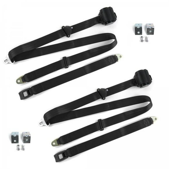 Standard 3 Point Black Retractable Bucket Seat Belt Kit with Bracketry for AMC Hornet 1970-1977 - 2 Belts