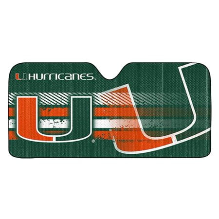 FANMATS 60014 NCAA Miami Hurricanes Windshield Sun Auto Shade, Sun Shield Sun Visor | Accordion tri-fold for Storage | 59" x 29.5", Colorful Team Design