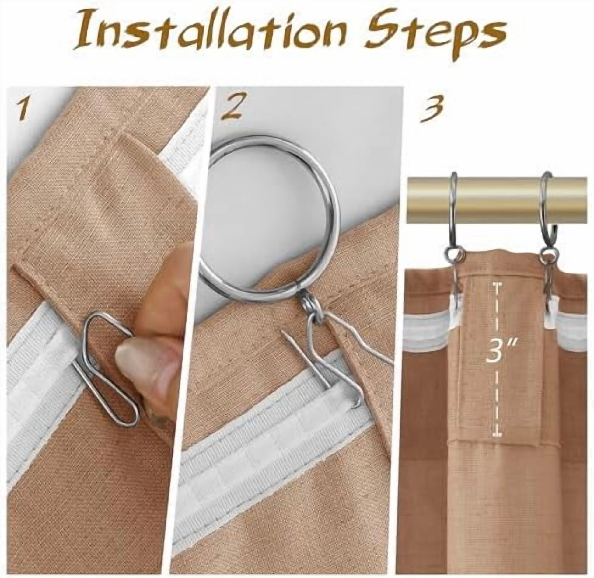 Camel Brown Linen Semi Sheer Curtains 90 Inches Length Light Filtering Neutral Farmhouse Boho Rod Pocket Back Tab Hook Belt Clip Rings Window Drapes for Bedroom Living Room 2 Panels 52x90