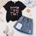 thumbnail image 2 of TOWED22 Toddler Baby Girls Butterfly Outfit Short Sleeve Bow Print Tops T-Shirt + Skirt Dress Shorts Summer Two Piece Clothes Set(L,2-3 Y), 2 of 3