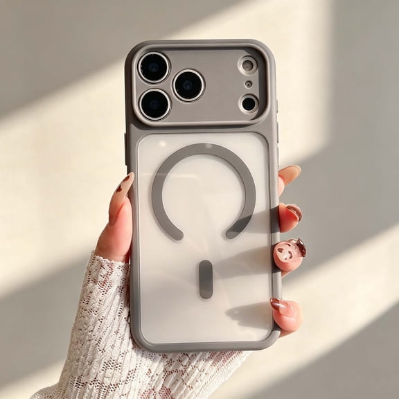 For iPhone 15 Magnetic Phone Case,Ultra Slim Crystal Transparent Back,Non-Slip Anti-Scratch Shockproof Anti-fall Drop protection,Support For Mag-Safe,Thin Fit Tough Phone Case,Gray