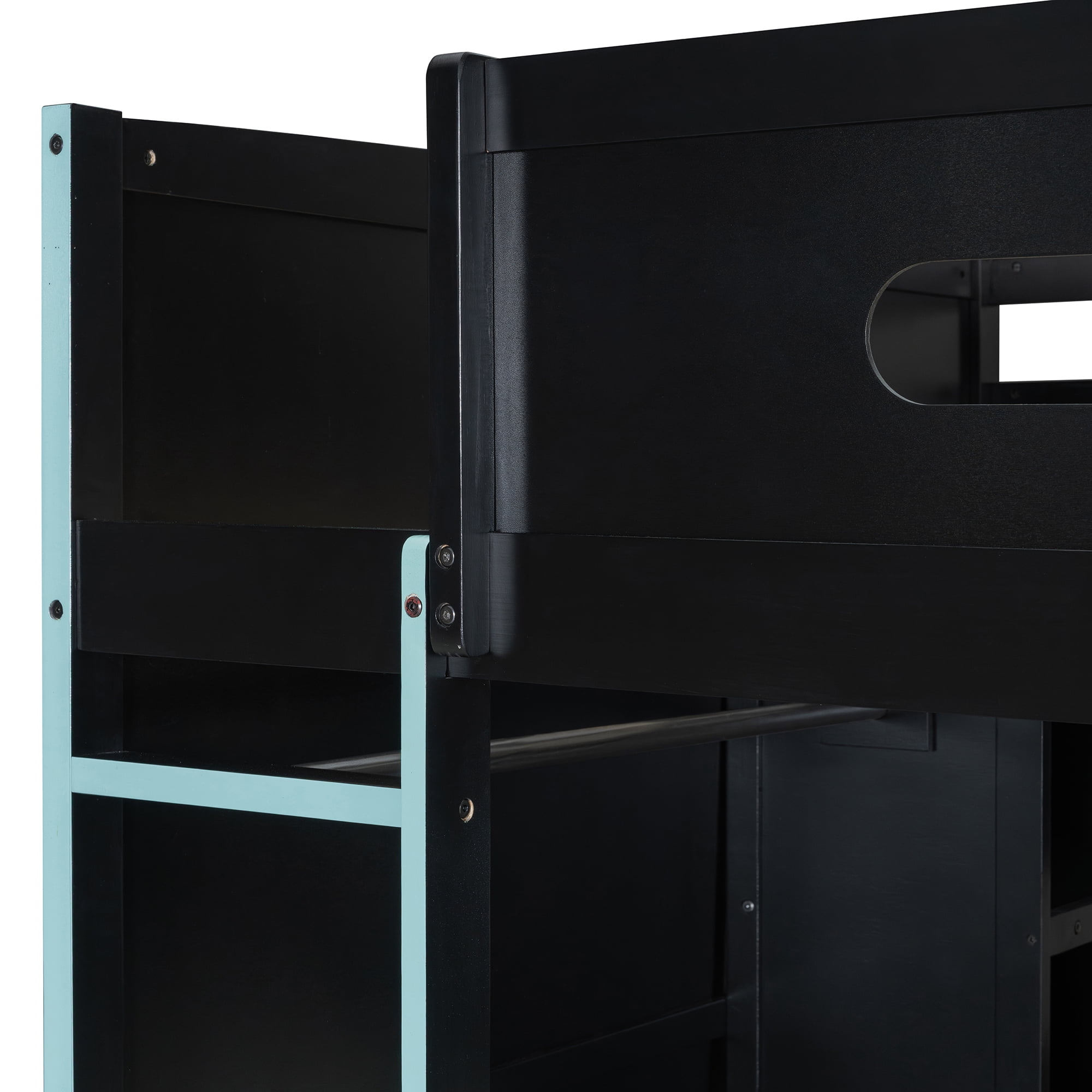 Aukfa Full Size Gaming Loft Bed with Desk, Wardrobe & RGB LED Lights – Esports Loft Bed Frame with Charging Station, Storage Shelves, Space-Saving, Blue