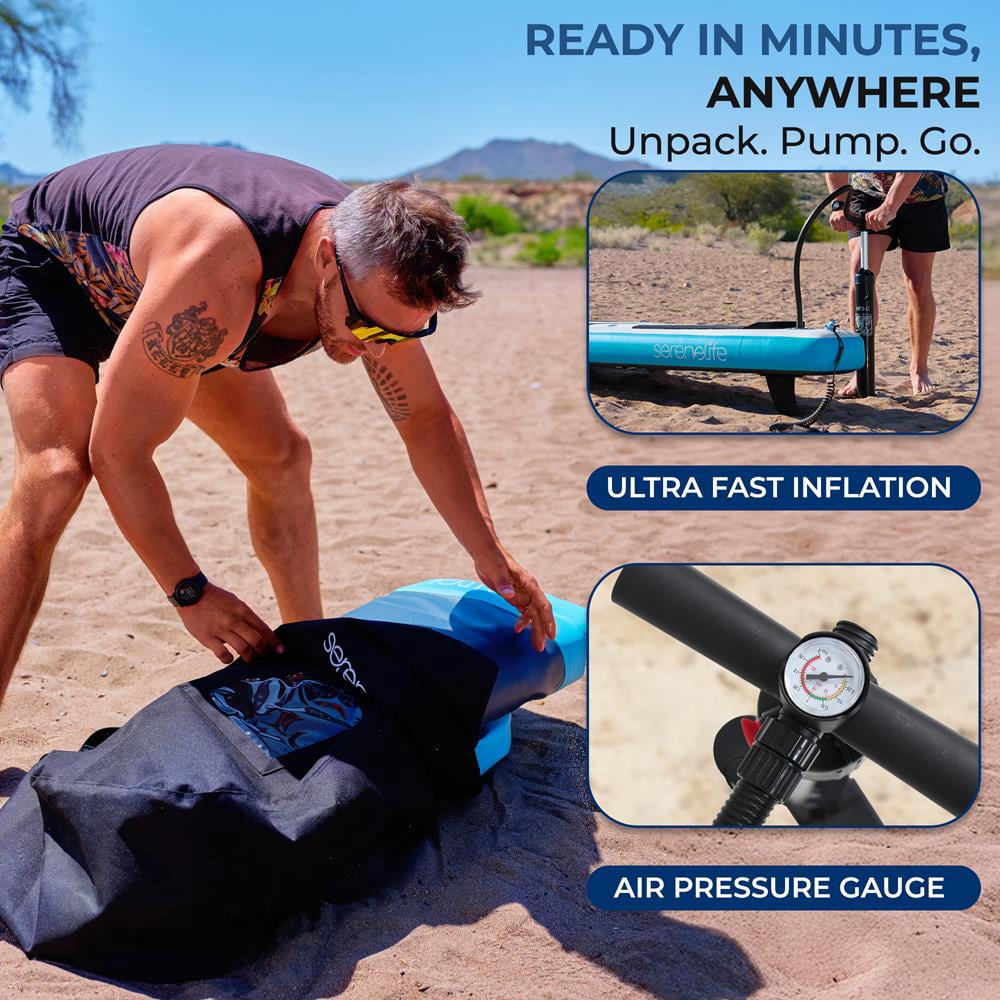 SereneLife 11 Inflatable Stand Up Paddle Board with Premium SUP Accessories - 32 Wide Stable Design with Non-Slip EVA Deck Pad for Youth and Adults, 350 lbs. Capacity
