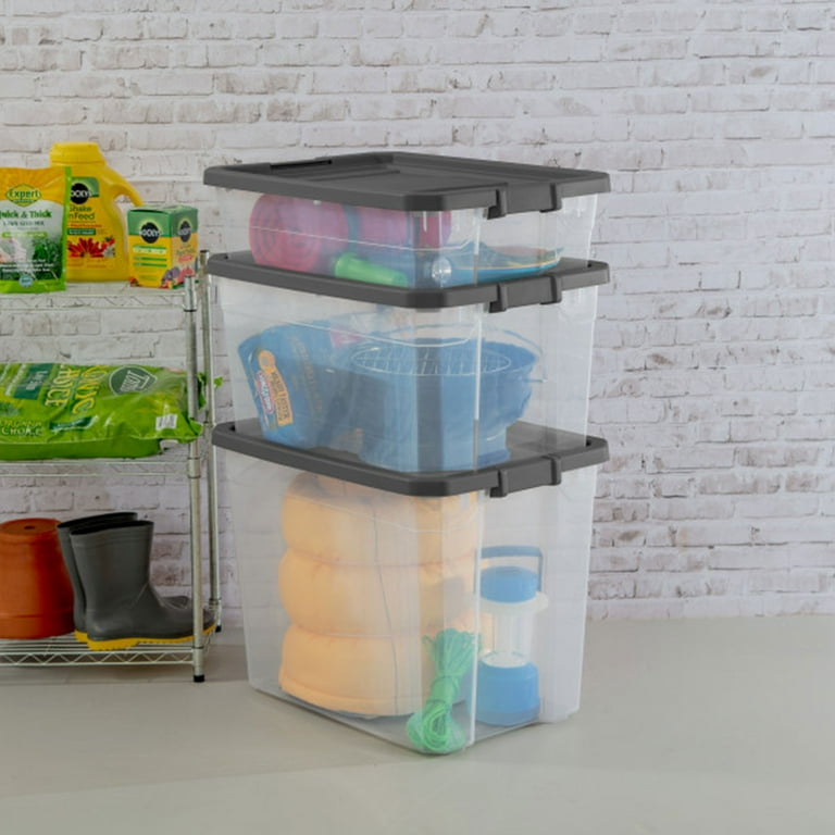Sterilite 108 Quart Clear Plastic Stacker Tote Storage Box w Latching Lid Set of 8 Walmart