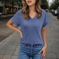 thumbnail image 2 of VNKIDY Women's Solid Color Relaxed Fit T Shirts Spring Summer Lightweight Short Sleeve V Neck Pullover For Casual Daily Wear Classic Tops, 2 of 5