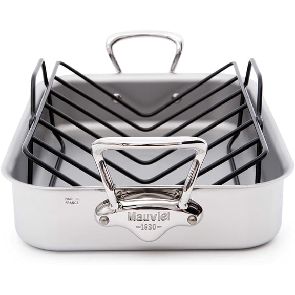 Mauviel M'Cook Stainless Steel Roasting Pan With Rack, 13.5 X 9.8 Inch
