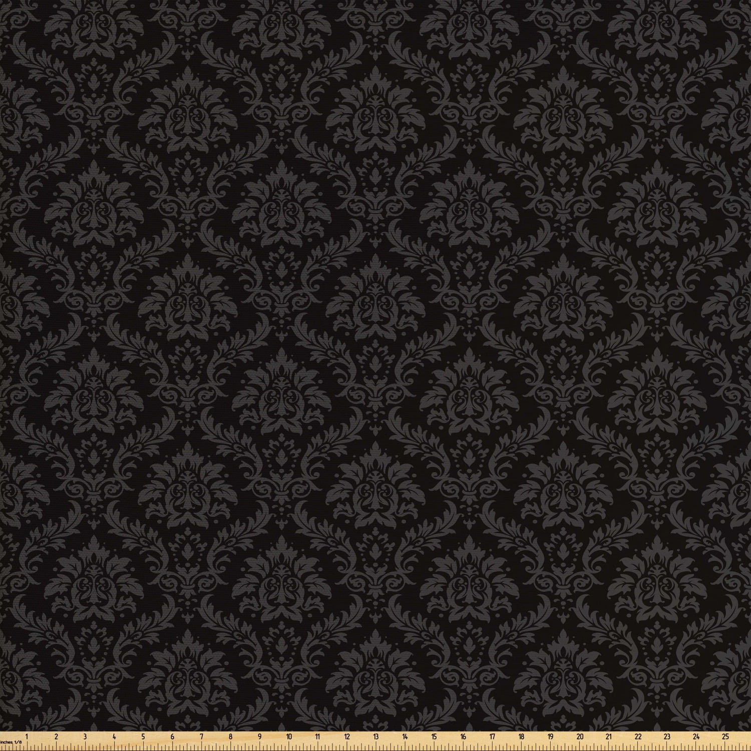 Black and Grey Fabric by The Yard, Flourishing Traditional Damask Style