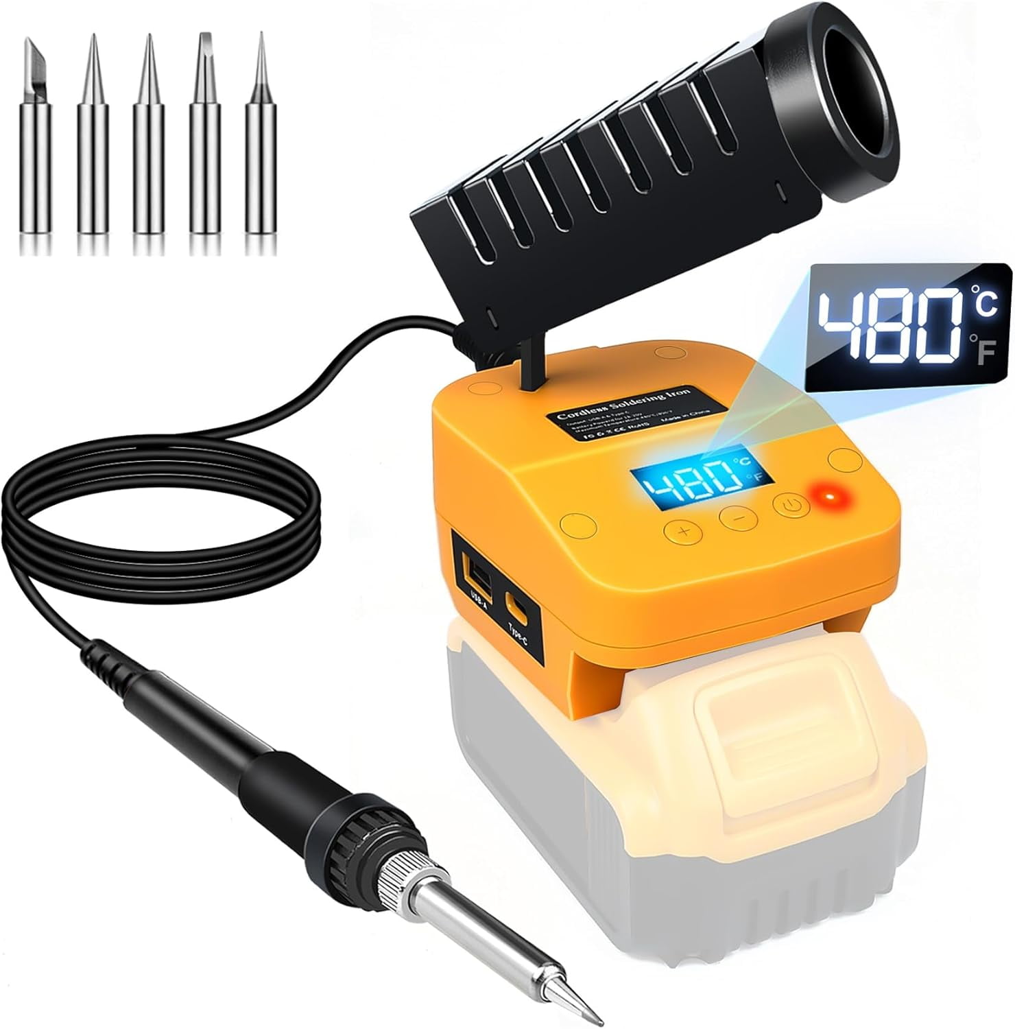 Soldering Iron Station Compatible with Milwaukee M18 18V Battery, Cordless Soldering Iron Kit with LCD Display, USB & Type-C, Battery Powered Soldering for DIY, Appliance Repair (Tools Only)