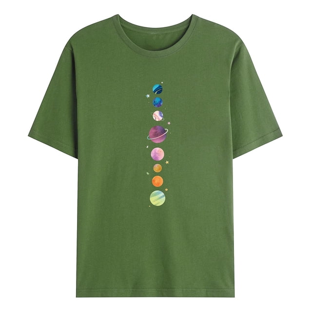 Camiseta de manga corta con estampado de planeta espacial para hombre, informal, a la moda, con cuello redondo Pompotops oipoqjl33889