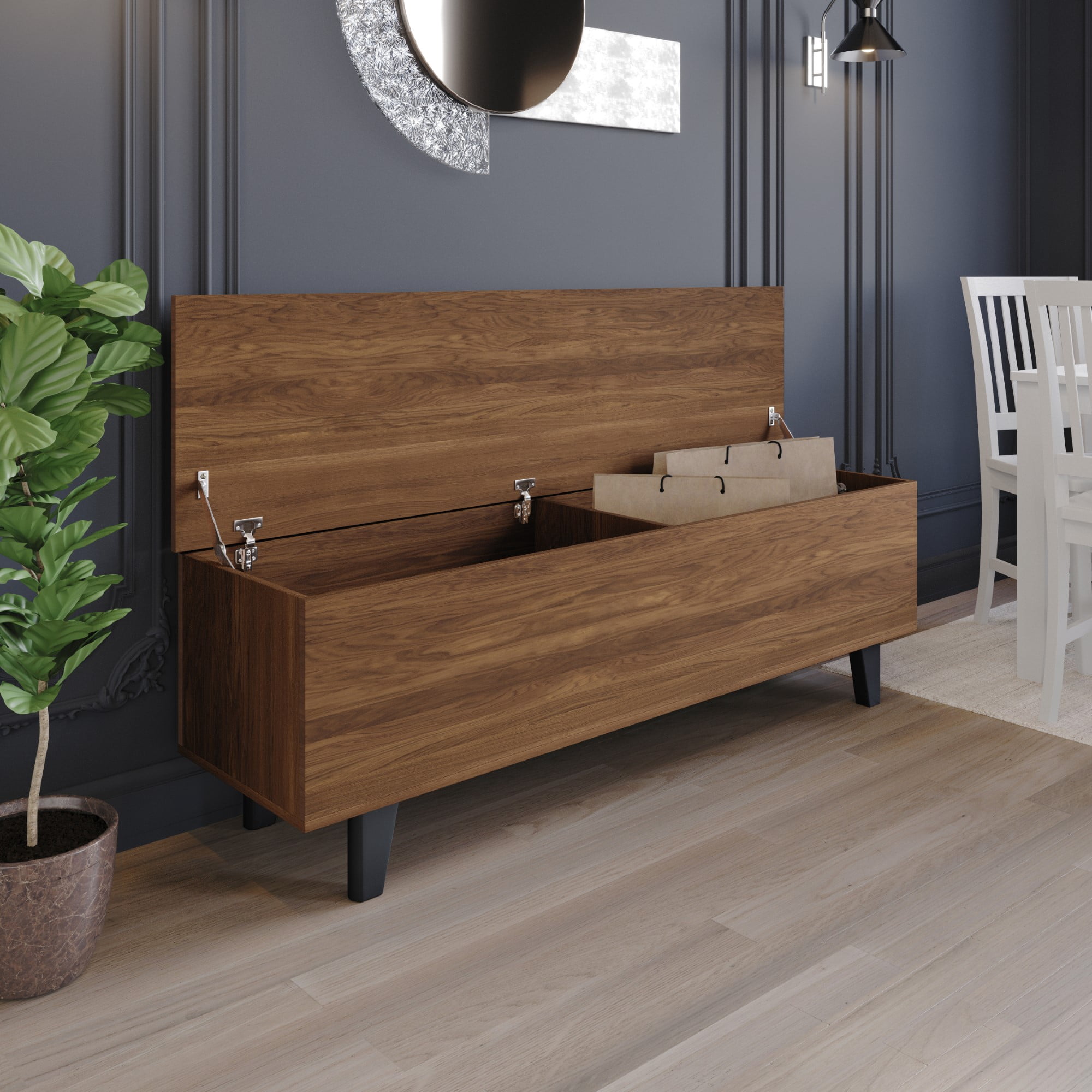 Home Design Auburn Storage Cabinet Bench with Hidden Compartment, Sturdy Construction, Multi-Purpose Design for Entryway, Bedroom, or Living Room, Brown