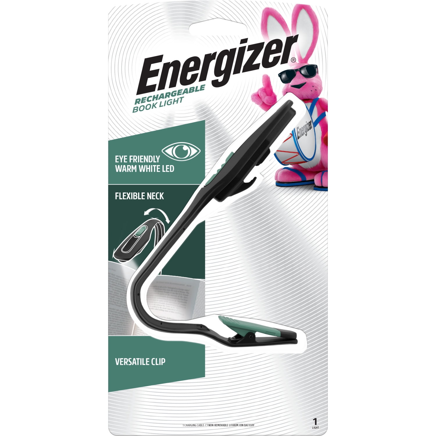 Energizer Rechargeable LED Book Light, Warm White Reading Light with Clip