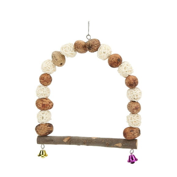 Columpio de madera para masticar pájaros, bola de ratán de pecanas, percha colgante para loros con cascabeles para cacatúas, agapornis