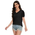 thumbnail image 6 of Women's V Neck Tops Puff Sleeve with Swiss Dot T-Shirts Summer Casual Loose Tshirts, 6 of 7