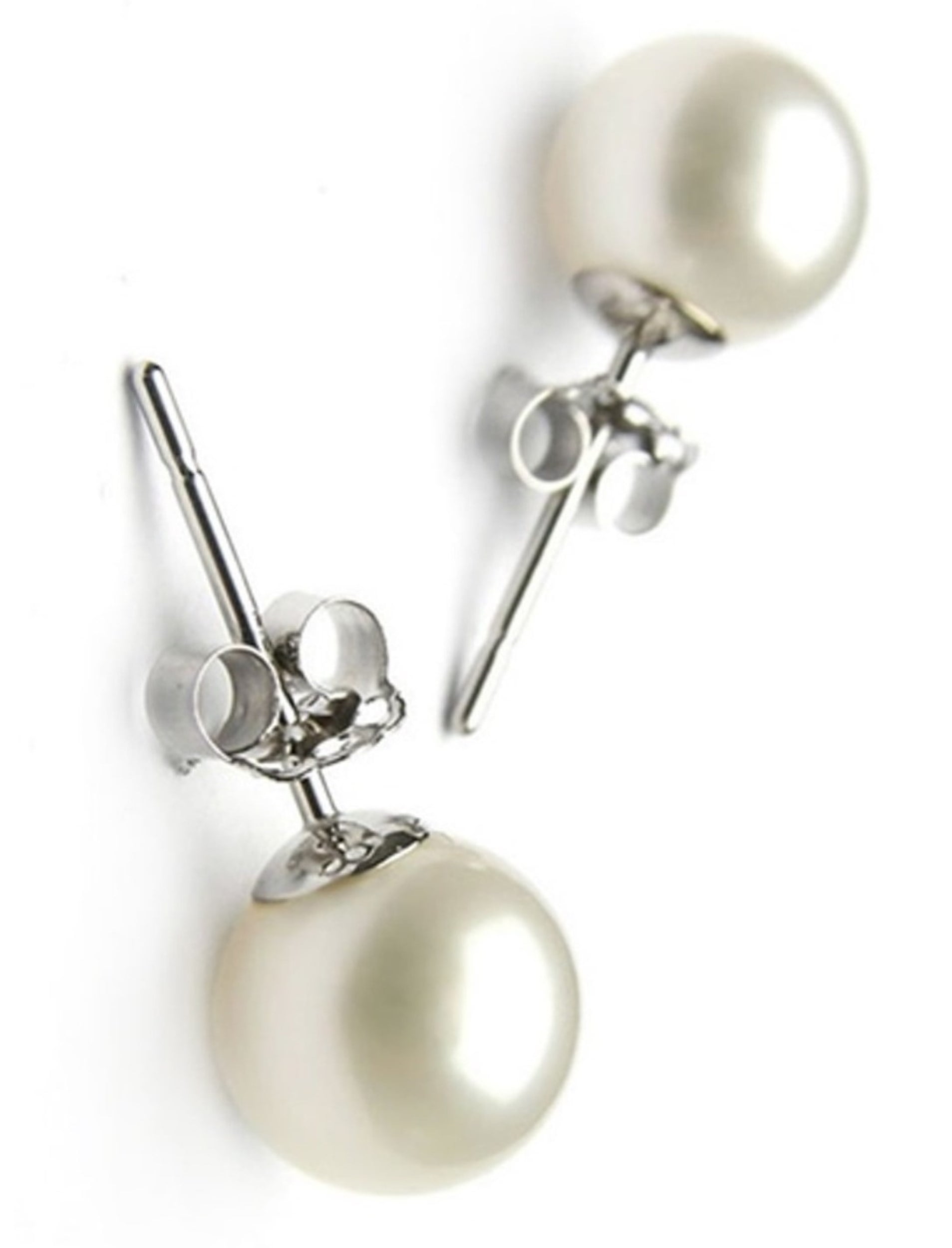 Genuine 7.5-8mm White Freshwater Cultured Pearl Button Earrings In Sterling Silver