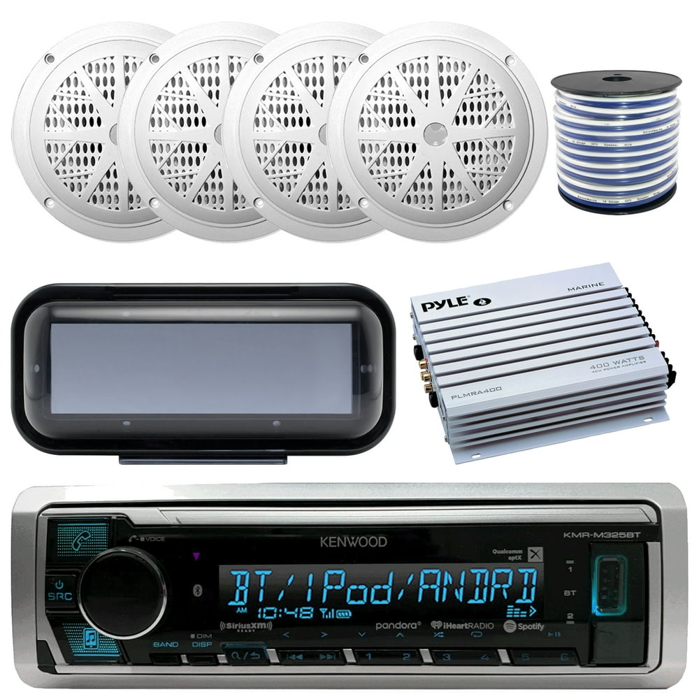 Kenwood KMRM325BT Single DIN Marine Digital Media Bluetooth Receiver with 2 Pairs of Pyle 6.5