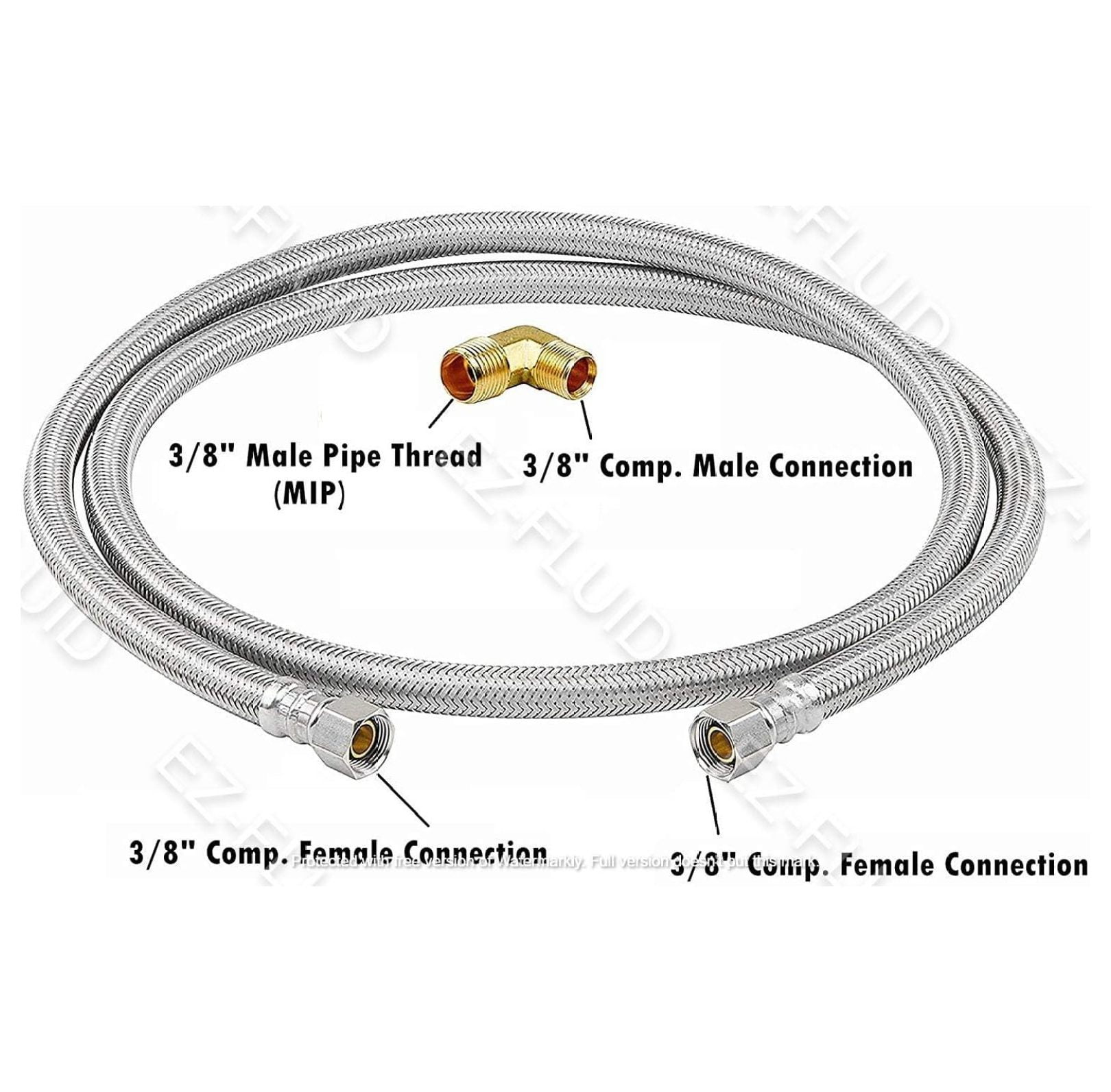 LeadFree -Inch Stainless Steel Dishwasher Hose for Cold/Hot Water hose connectors,3/8" Female Comp. x 3/8" Female Comp. Dishwasher Water Supply Line w/ 3/8" MIP x 3/8" Male Comp Elbow (2Ps)