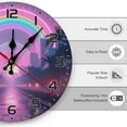 thumbnail image 3 of Neon Lights Rainbow Cityscape Wall Clock 10 Inch Silent Non Ticking Round Wooden Clock Decoration for Living Room Kitchen Bedroom Bathroom Office Classroom, 3 of 9