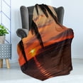 thumbnail image 4 of Tropical Soft Flannel Fleece Blanket, Sunrise on Sea Palm Trees Exotic Holiday Honeymoon Romantic Beach Morning Scene, Cozy Plush for Indoor and Outdoor Use, 50" x 70", Orange Yellow, by Ambesonne, 4 of 5