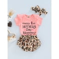 thumbnail image 3 of Qiylii 3Pcs Happy Mothers Day Baby Girl Outfit Short Sleeve Romper + Shorts + Headband 1st Mothers Day Clothes Pink 0-24 Months, 3 of 8