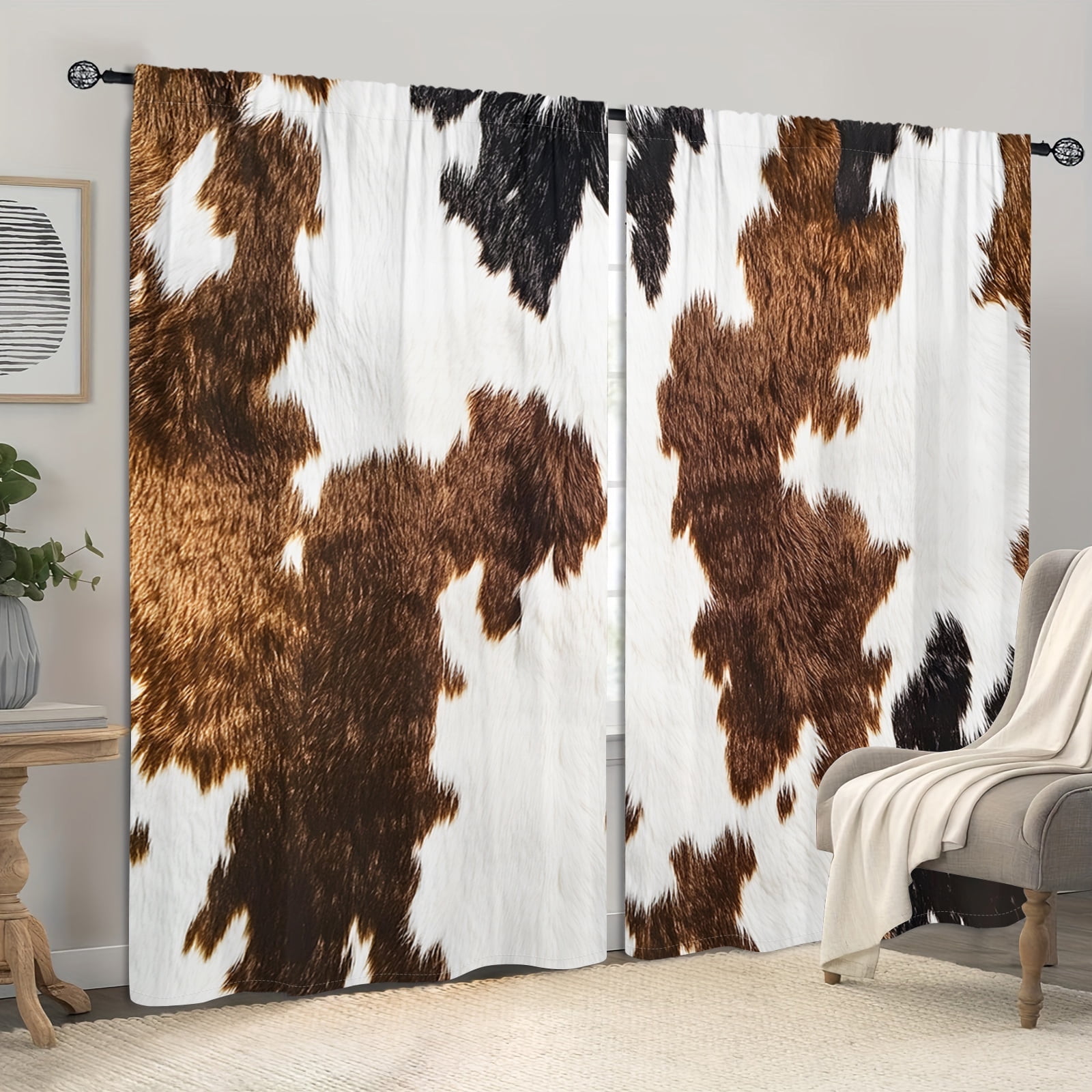 WNOOHIY Realistic Cow Cowhide Effect Pattern Light-filtering Curtains for Young People Bedroom Living Room,Set of 2 Panels