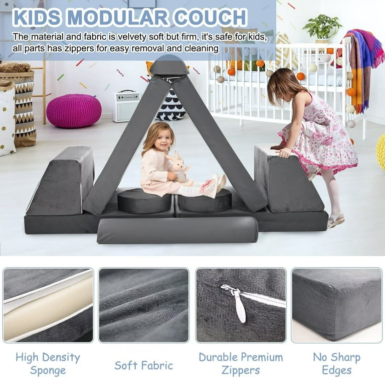 MOPHOTO 10PCS Modular Kids Sofa Couch Nugget Couch Fold Out Couch Playhouse Play Set for Toddlers Kids Couch Play Set Creative Couch Kids Foam Play