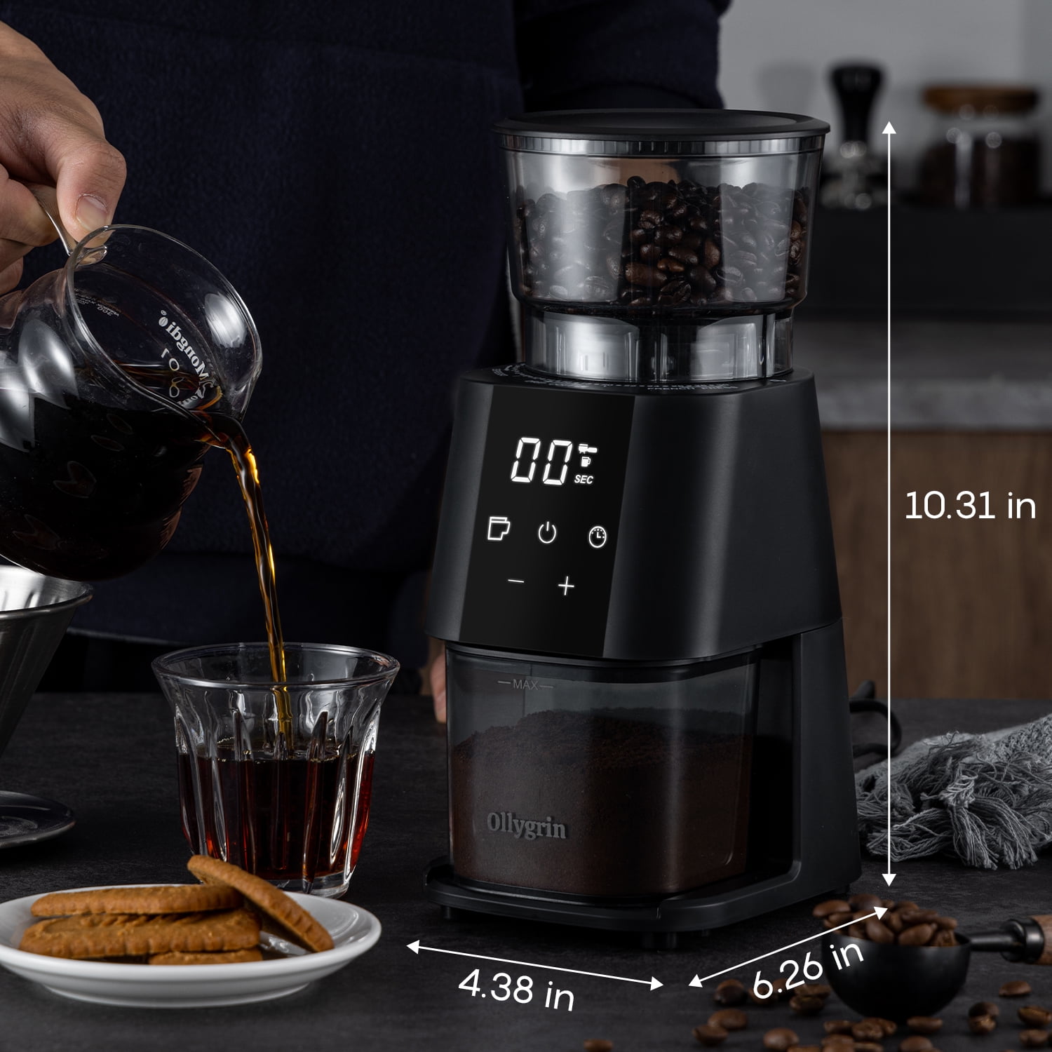 Ollygrin Conical Burr Coffee Grinder Electric Coffee Bean Grinder with LCD Screen 30 Grind Settings Burr Mill Grinder, 2-12 Cups