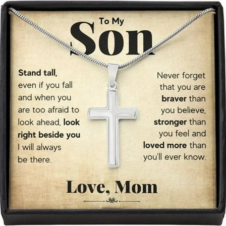 "A Letter from Mother to Son" Classic cross men's necklace, solid-color pendant, men's jewelry with gift box