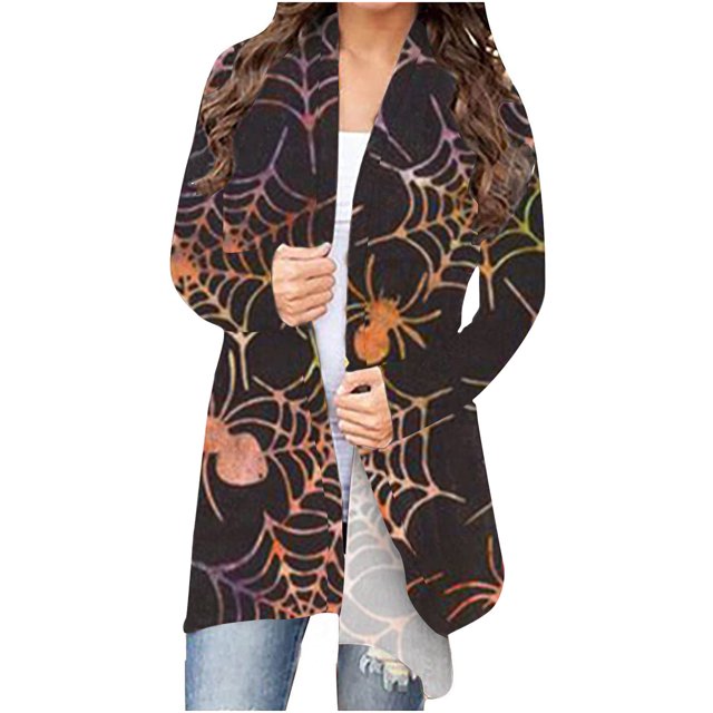 Camiseta de manga larga para mujer, cárdigan de otoño, cárdigan suelto, camisa estampada, cárdigan, Top, cárdigan de Halloween, camisa Fridja hkj2459