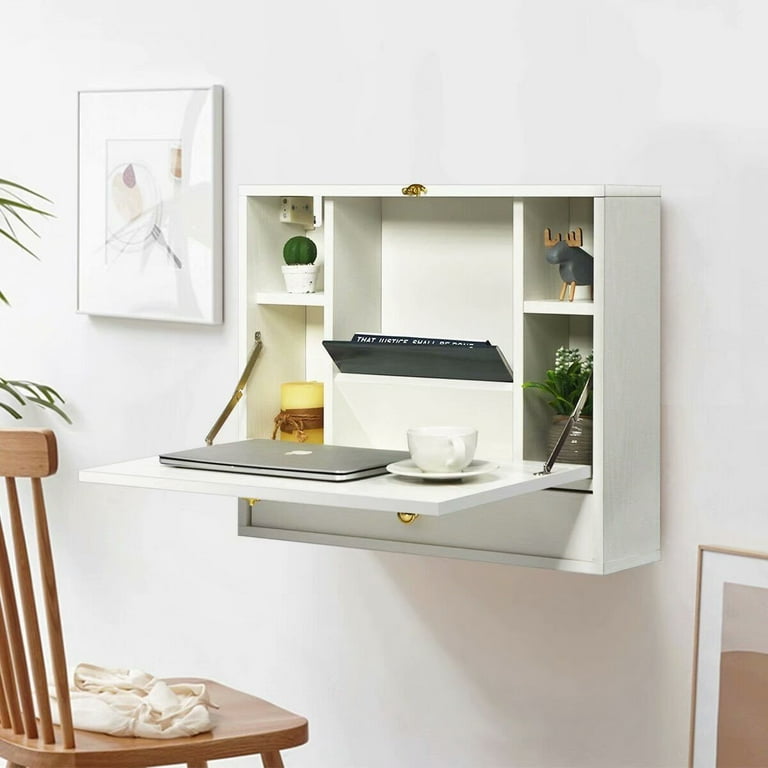 Wall mounted folding laptop desk hideaway storage on sale with drawer