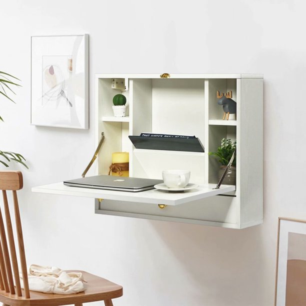 Wall Mounted Folding Laptop Desk Hideaway Storage with Drawer Walmart
