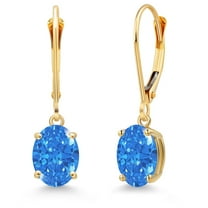 Gem Stone King 14K Yellow Gold Fancy Blue Zirconia Earrings for Women | 2.42 Cttw | Gemstone Birthstone | Oval 8X6MM