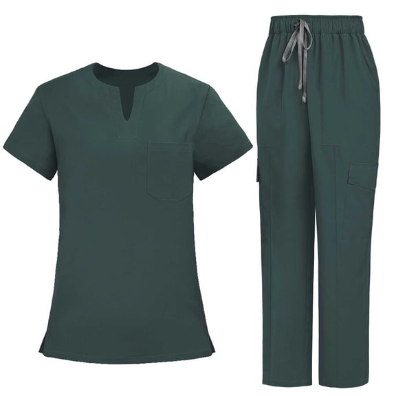 Women's Stretch Scrubs Set V Neck Top and Bootcut Cargo Pants with 12 Multi Pockets Medical Nurse Uniform Workwear for Healthcare Workers,Army Green,XL