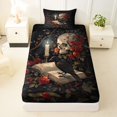 thumbnail image 3 of Homewish Halloween Sugar Skull Twin Sheets,Red Rose Bedding,Gothic Aesthetic Bed Set,3 Pieces,1 Fitted Sheet and 1 Pillowcase, 3 of 6