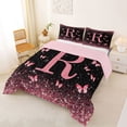 thumbnail image 2 of jejeloiu Butterfly Glitter Initial R Print Full Size Comforter Sets For Girls,Pink Monogrammed Theme Bedding Sets For Kids,Pink Reversible,3pcs, 2 of 7