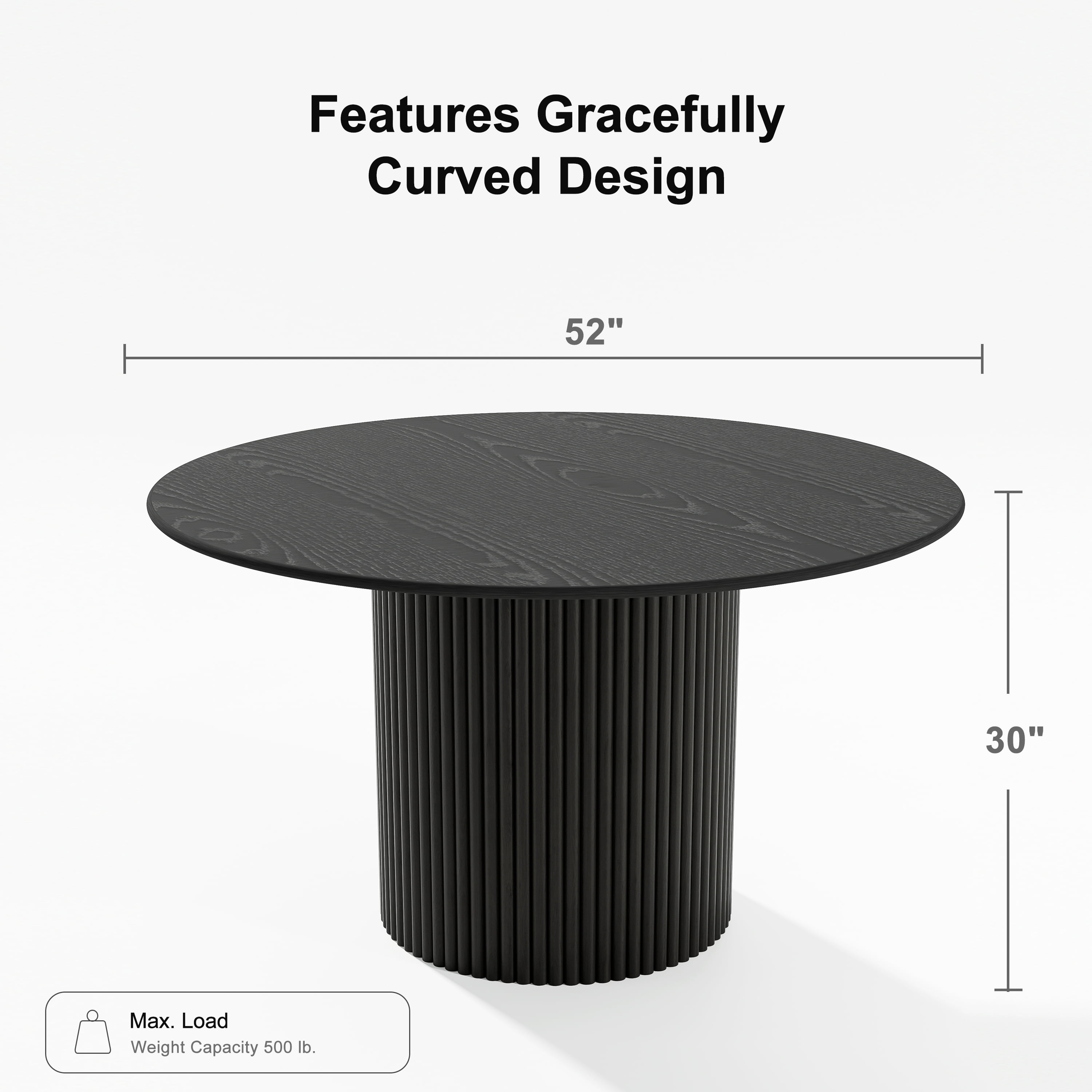 52 in. Soild Wood Black Dining Table Round Kitchen Table